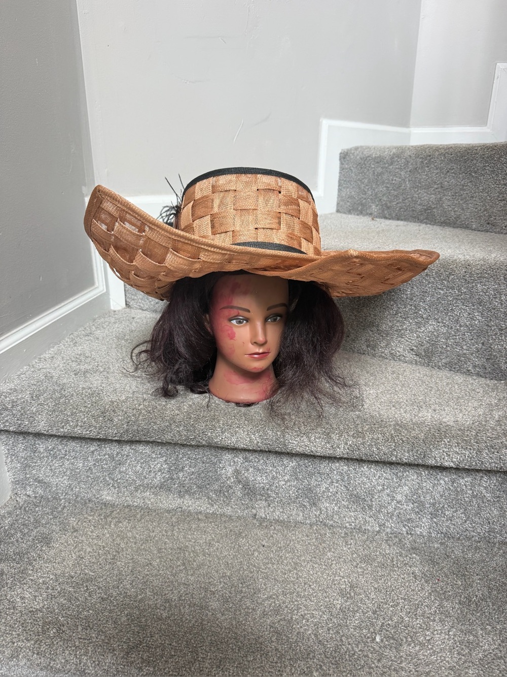 Wide Brim Straw Sun Hat with Black Trim, Very wide